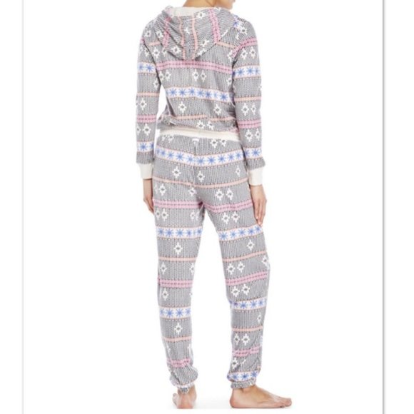 Kensie Onesie Hooded Fleece Pattern PJ's Large - Picture 2 of 16